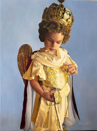 Francesco vestito da San Michele Arch. - 2024 Olio su lino, cm 30x40 Privato, Monte Sant’Angelo (FG)