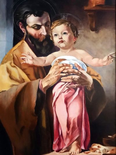 San Giuseppe con Bambino - 2019 Acrilico su tela, cm 40x60, Santuario Madonna dei Boschi, Monghidoro (BO)