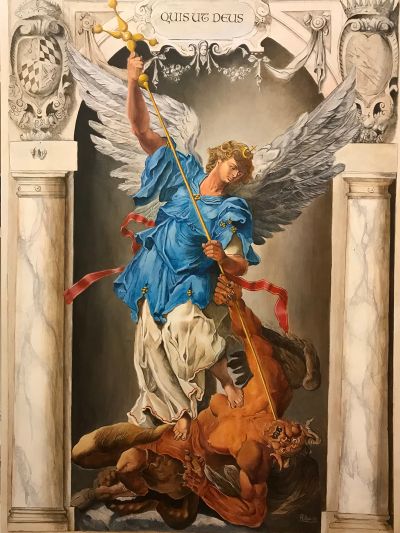 San Michele Arcangelo - 2021 Acrilico su lino, cm 130x90, Santuario Madonna dei Boschi, Monghidoro (BO)