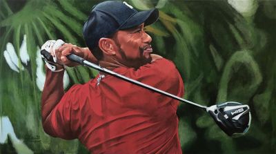 Tiger Woods – 2021 Acrylic on linen, 90x50 cm Golf Club Montelupo (FI)