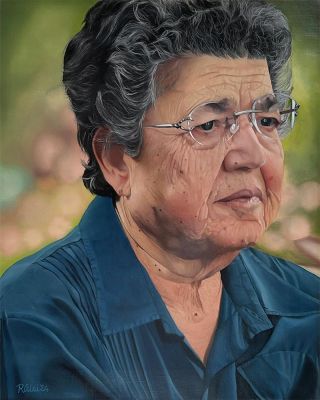 Natuzza Evolo – 2024 Oil on linen, 40x50 cm Exhibited in Paravati (VV)